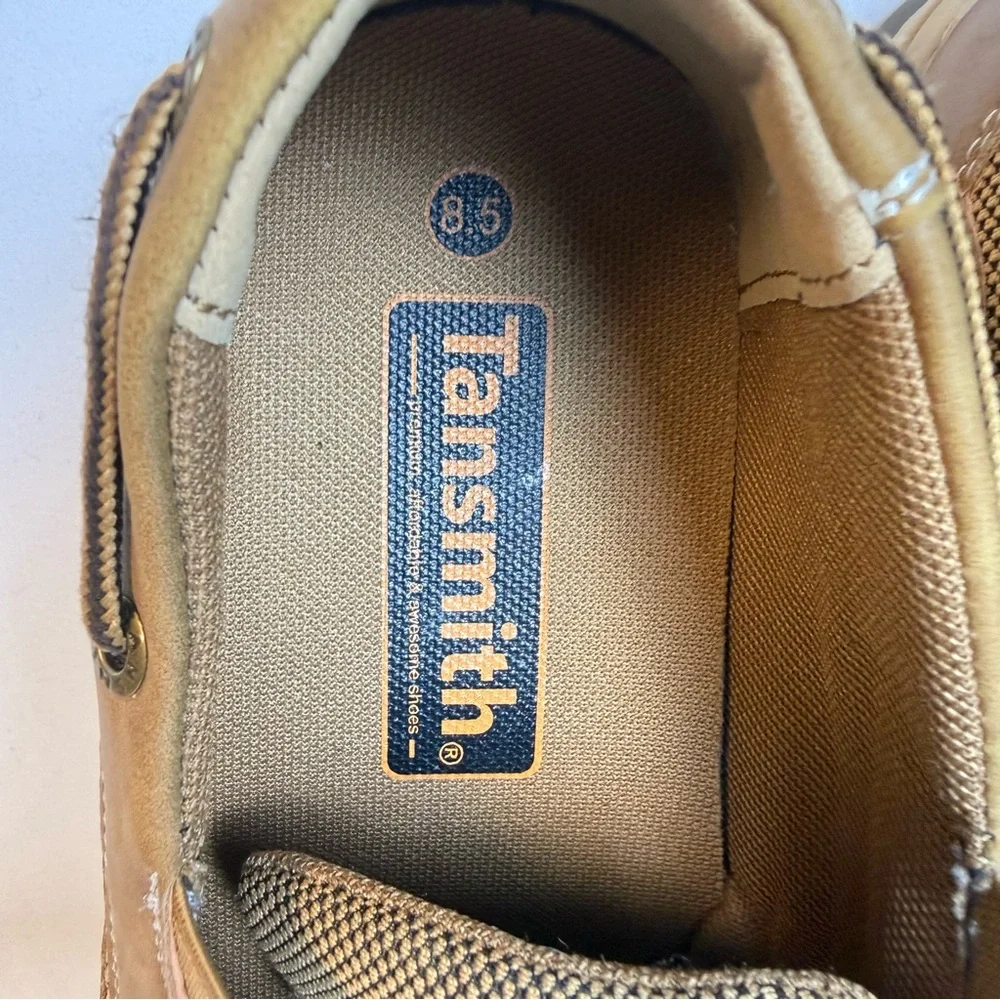Tansmith Mens Tan Boat Shoes sz 8.5 Boho Casual Lace‎ Up Simulated Leather Mesh
